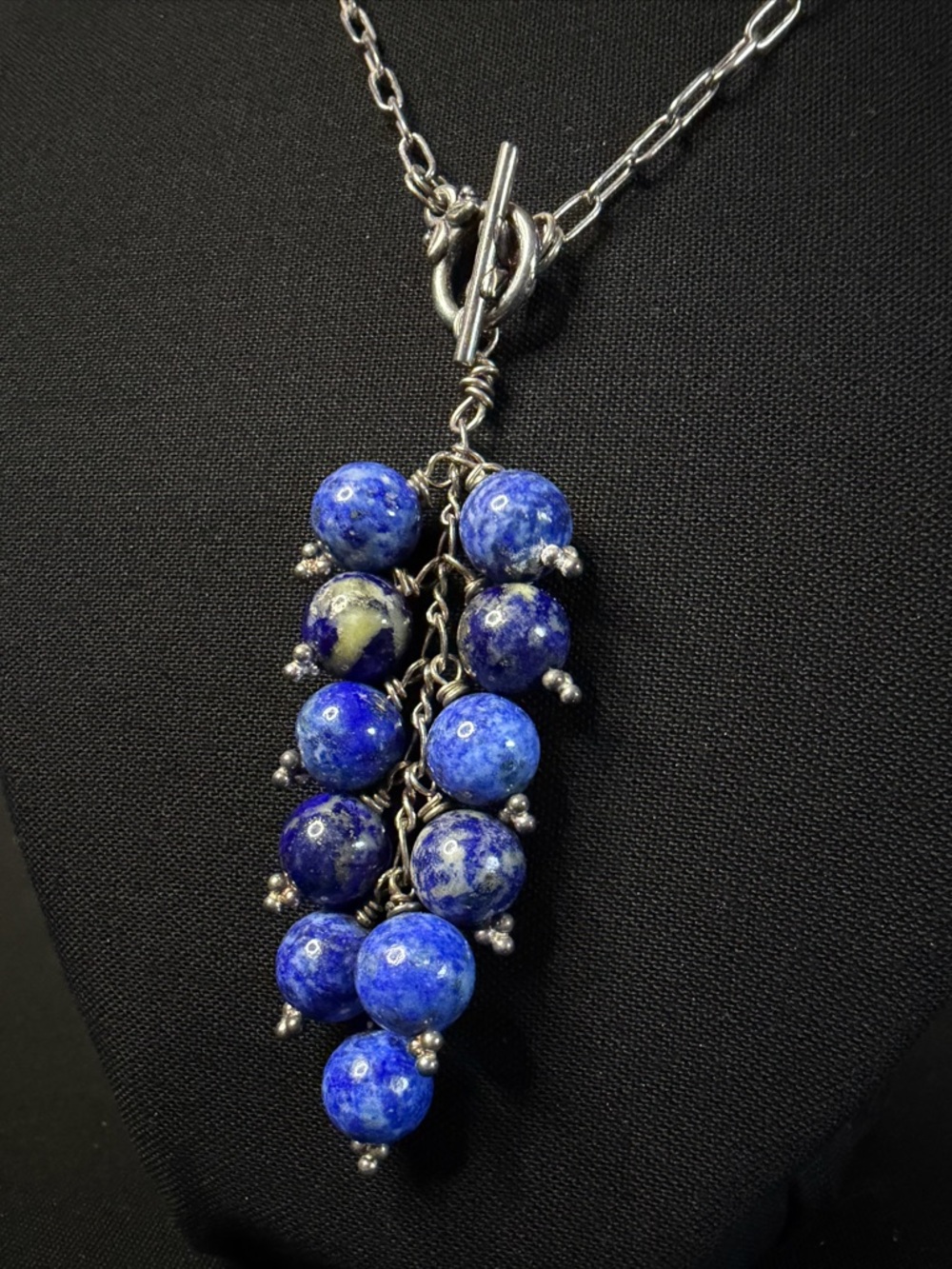 Sterling Silver Sodalite Cluster Artisan Crafted Necklace